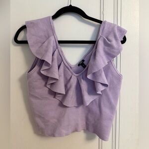 Express body contour purple lavender Lilac Ruffle Sleeveless crop blouse size L